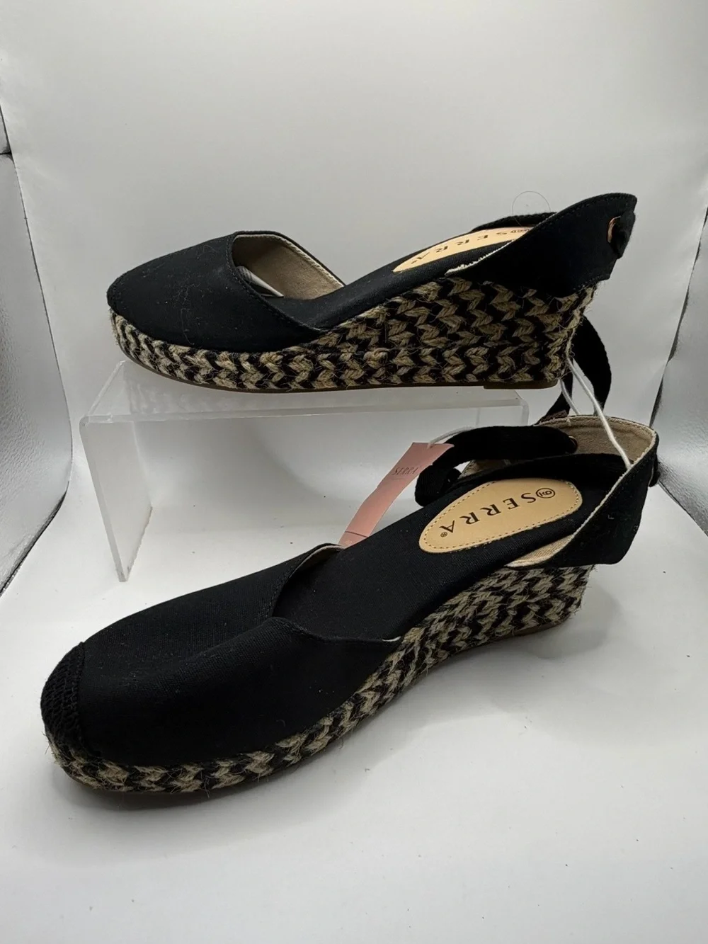 Serra Black Espadrille Wedge Sandals with Braided Jute Platform